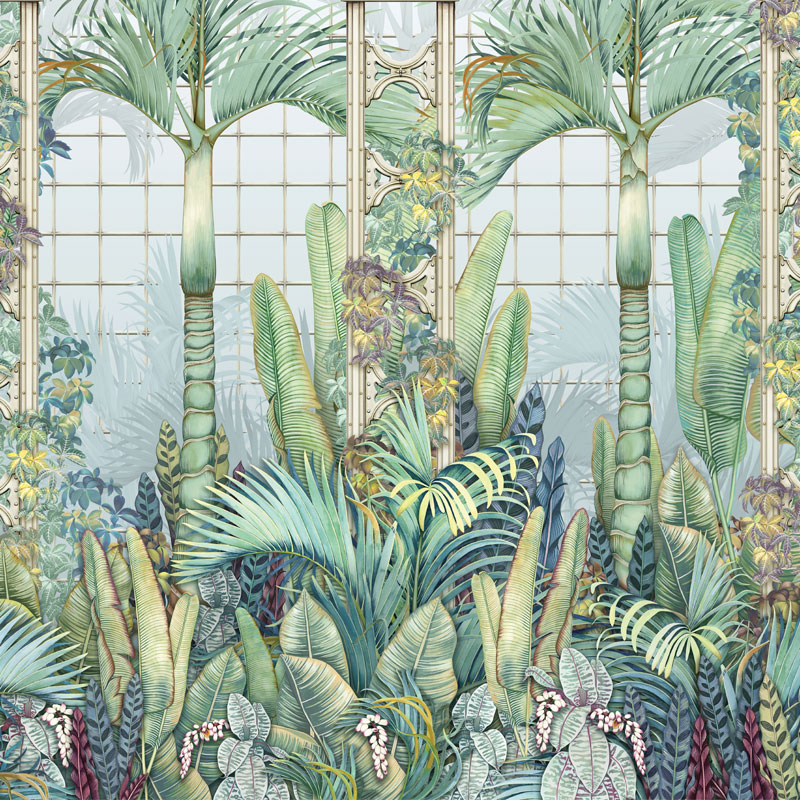 PALM HOUSE Carta da parati con motivo tropicale in tessuto non tessuto, ritardante di fiamma - W7452-02