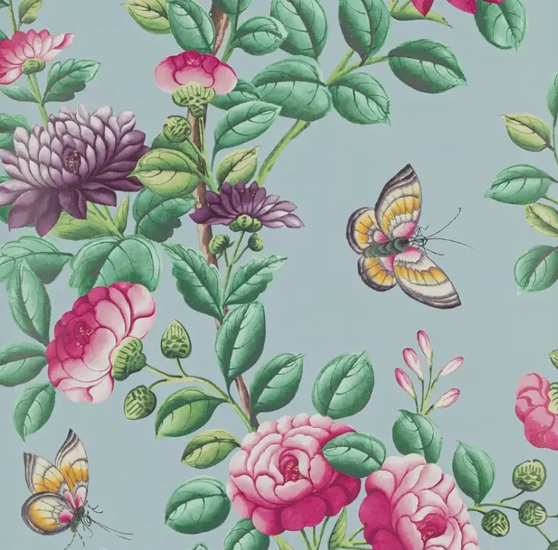 NANKIN Carta da Parati Nankin Stile Chinoiserie con Fiori, Fogliame e Farfalle - 03113-02