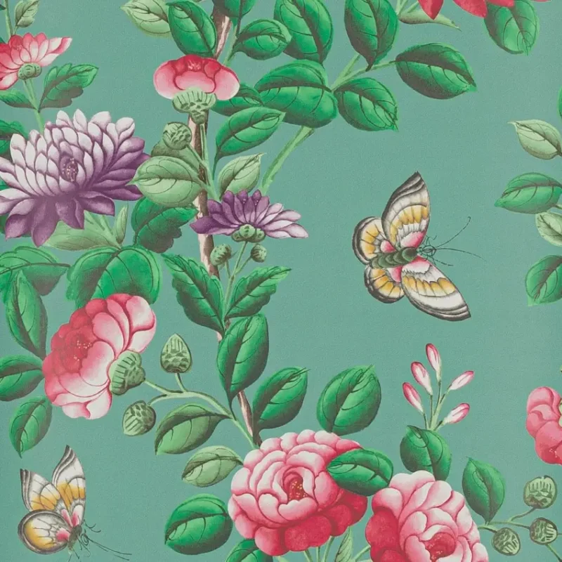 NANKIN Carta da Parati Nankin Stile Chinoiserie con Fiori, Fogliame e Farfalle - 03113-03