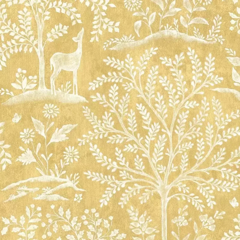 FORESTA Carta da parati Ritardante di Fiamma, Design Fiabesco con Alberi e Animali