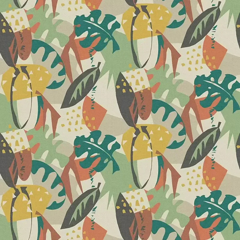 ZYLINA Carta da parati Design astratto con collage di foglie e linea pittorica – Ritardante di fiamma - W7852-02