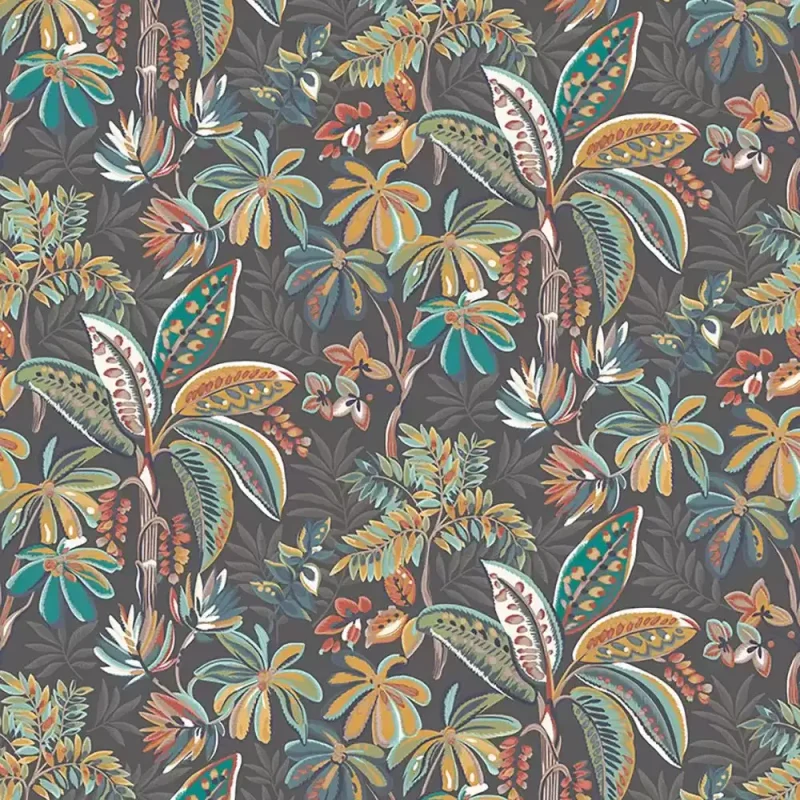 TIVOLI Carta da parati Design tropicale con palme da dattero e fiori – Ritardante di fiamma