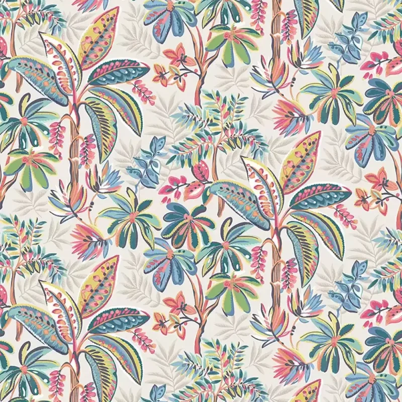 TIVOLI Carta da parati Design tropicale con palme da dattero e fiori – Ritardante di fiamma - W7853-02