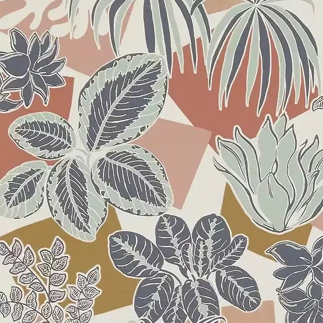 FRONDOSO Carta da parati Foglie stilizzate e blocchi di colore Design moderno - Ritardante di Fiamma