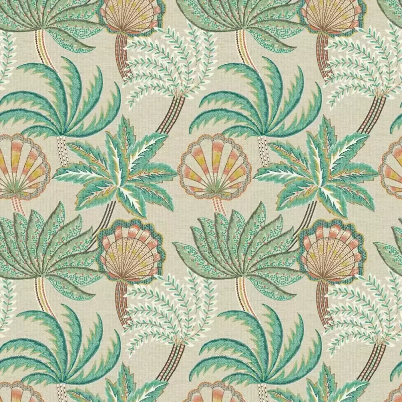 RAVENALA Carta da parati – Piante stilizzate e conchiglie Ritardante di fiamma - W7857-03