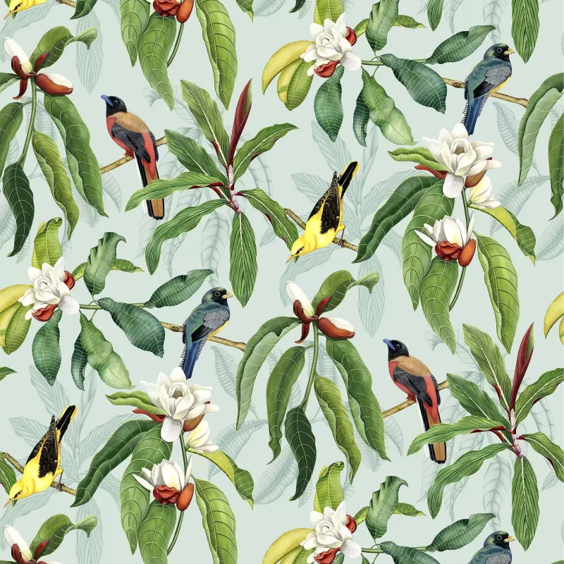 MICHELIA Carta da parati in tessuto non tessuto motivo magnolia e uccelli - W7612-0v4