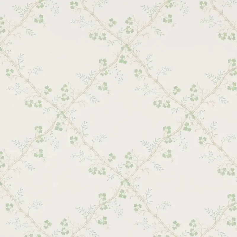 TREFOIL TRELLIS Carta da parati motivo traliccio decorativo con fiori a trifoglio e rami intrecciati