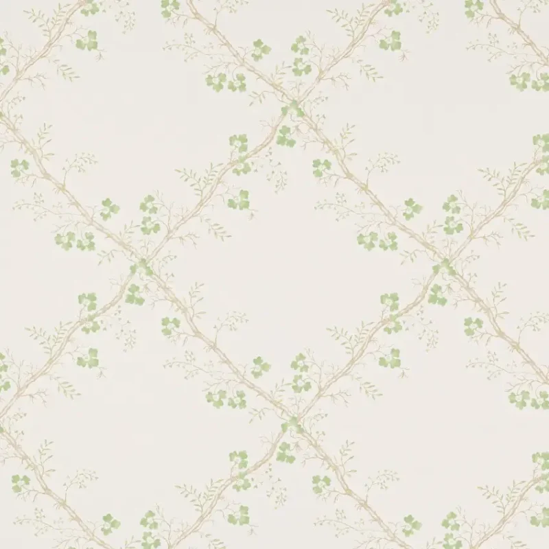 TREFOIL TRELLIS Carta da parati motivo traliccio decorativo con fiori a trifoglio e rami intrecciati - W7008-02