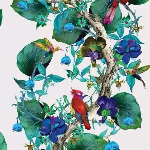 FORESTA PLUVIALE Carta da parati motivo ramo rampicante con uccelli esotici