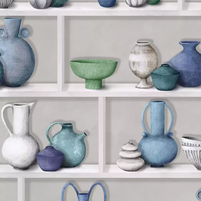 RAKU Carta da parati motivo parete con esposizione di ceramica giapponese