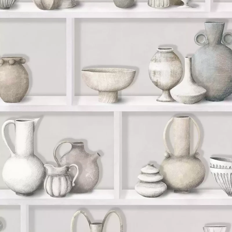 RAKU Carta da parati motivo parete con esposizione di ceramica giapponese - W7560-02