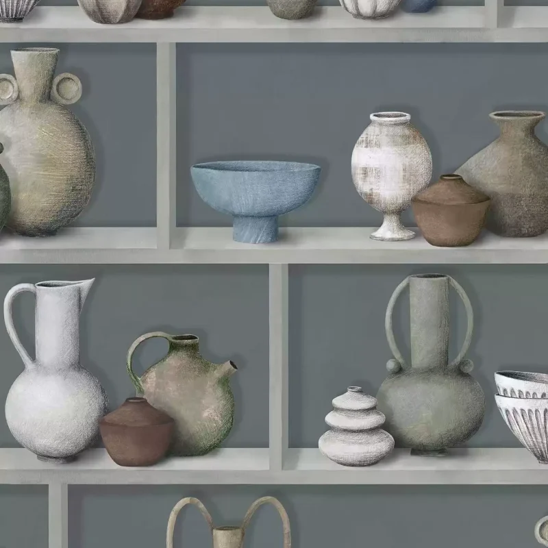 RAKU Carta da parati motivo parete con esposizione di ceramica giapponese - W7560-03